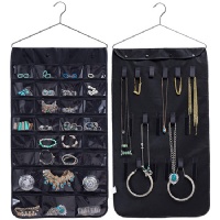 Misslo Jewelry Hanging Non-woven Organizer Closet Door Holder 30 Pockets 17 Hook and Loops W/hanger (Black)