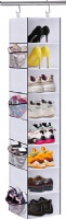 MISSLO 8-Shelf Hanging Shoe Organizer Clothes Closet Organizers and Storage Shelves Hat Holder with Large Shelf and Side Mesh Pockets for Hats Handbags Kid Sweater (White)