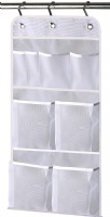 Misslo Hanging Mesh Pockets Hold 340oz/1000ml Shampoo Shower Organizer with Over the Door Hooks (15 W 31 L, White)