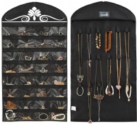 Misslo Jewelry Hanging Non-Woven Organizer Holder 32 Pockets 18 Hook and Loops - Black