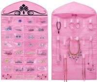 Misslo Pink Jewelry Hanging Non-woven Organizer Holder 32 Pockets 18 Hook and Loops