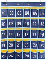 Misslo Numbered Classroom Pocket Chart for Cell Phones (30 Pockets, Blue Pockets)