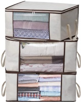MISSLO Thick Oxford Clothing Organizer Storage Bags for Clothes, Blanket, Comforter, Closet, Medium, 3 Piece Set (Beige)
