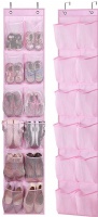 MISSLO Kids Over the Door Shoe Organizer Baby Hanging Shoe Rack Narrow Closet Storage bags with 12 Mesh Pockets for Girl Women Men Toddler Nursery, 2 Packs, Pink