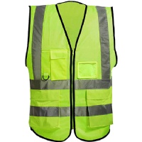 MISSLO 5 Pockets High Visibility Zipper Front Breathable Safety Vest with Reflective Strips, Neon Yellow