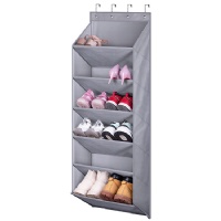 MISSLO Door Shoe Rack with Deep Pockets for 12 Pairs of Shoe Organizer Over The Door Hanger for Closet and Dorm Narrow Door Shoe Storage, Grey