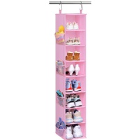 MISSLO 8-Shelf Baby Shoe Organizer for Closet Hanging Shoe Rack for Girl and Women Clothes Storage with Large Shelf and Side Pockets Shoe Holder for Closet, Pink