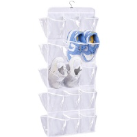 MISSLO Dual Sided Hanging Shoe Rack for Closet Shoe Organizer with 30 Large Clear Pockets and Rotating Hanger, White