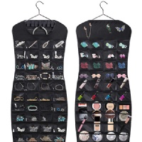 MISSLO Hanging Jewelry Organizer 80 Clear Pockets & 7 Hook Loops Storage for Storing Jewelries, Earrings, Necklaces（Black）