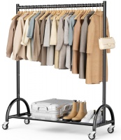 MISSLO Heavy Duty Clothing Rack with Wheels Rolling Clothes Racks for Hanging Clothes, Coats, Garment, Dress, Black