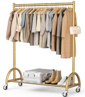 MISSLO Heavy Duty Clothing Rack with Wheels Rolling Clothes Racks for Hanging Clothes, Coats, Garment, Dress, Gold