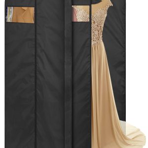 MISSLO 65" Long Garment Bags for Travel Dress Bags for Hanging Clothes 2 Packs Wedding Dress Cover Waterproof Clothes Protector for Closet Storage for Gowns, Tuxedos, Coats, Black