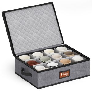 MISSLO Large Capacity China Storage Containers Hard Shell Plate Storage Containers, Kitchen Packing Moving Boxes for Dishes, Dinnerwares, Mugs Protectors, Grey, Mug Storage