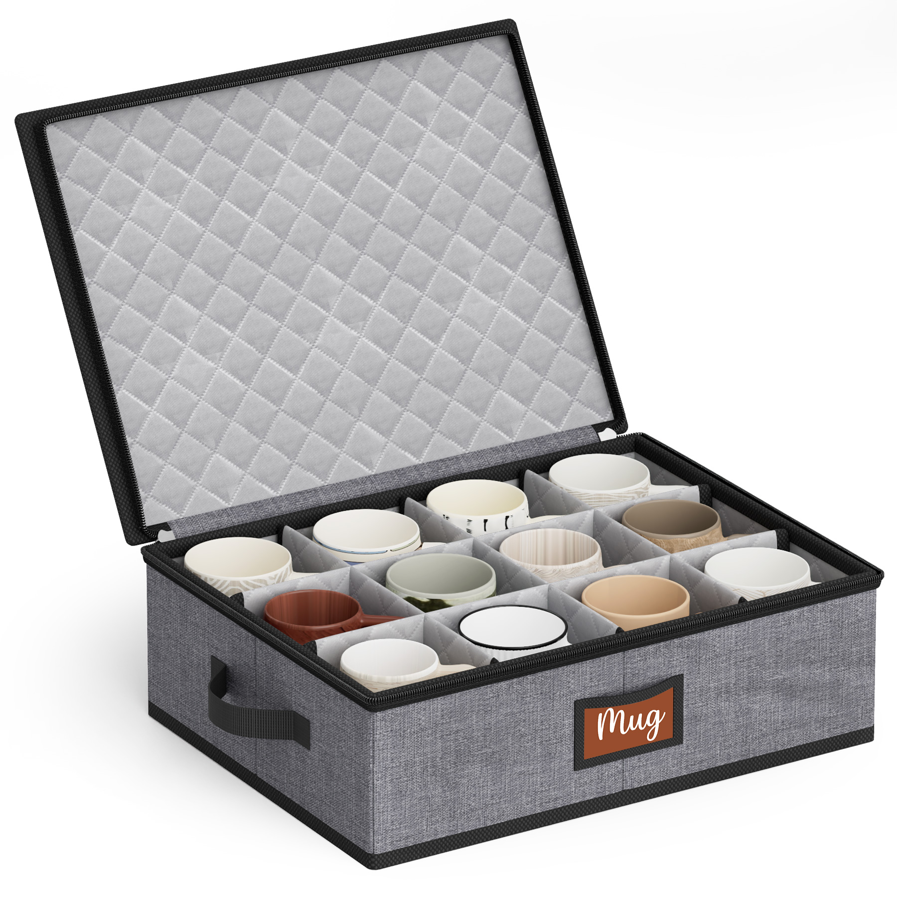 MISSLO Large Capacity China Storage Containers Hard Shell Plate Storage Containers, Kitchen Packing Moving Boxes for Dishes, Dinnerwares, Mugs Protectors, Grey, Mug Storage
