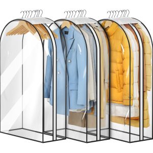 MISSLO 10" Gusseted All Clear Garment Bags for Hanging Clothes 3 Packs 40" Suit Bags for Closet Storage Hanging Clothes Storage Suit Cover for Shirts, Coats, Dresses