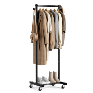 MISSLO Small Clothes Racks for Hanging Clothes Clothing Rack with Wheels 60" Metal Garment Rack with Shelves Portable Rolling Wardrobe Rack for Small Space, Black
