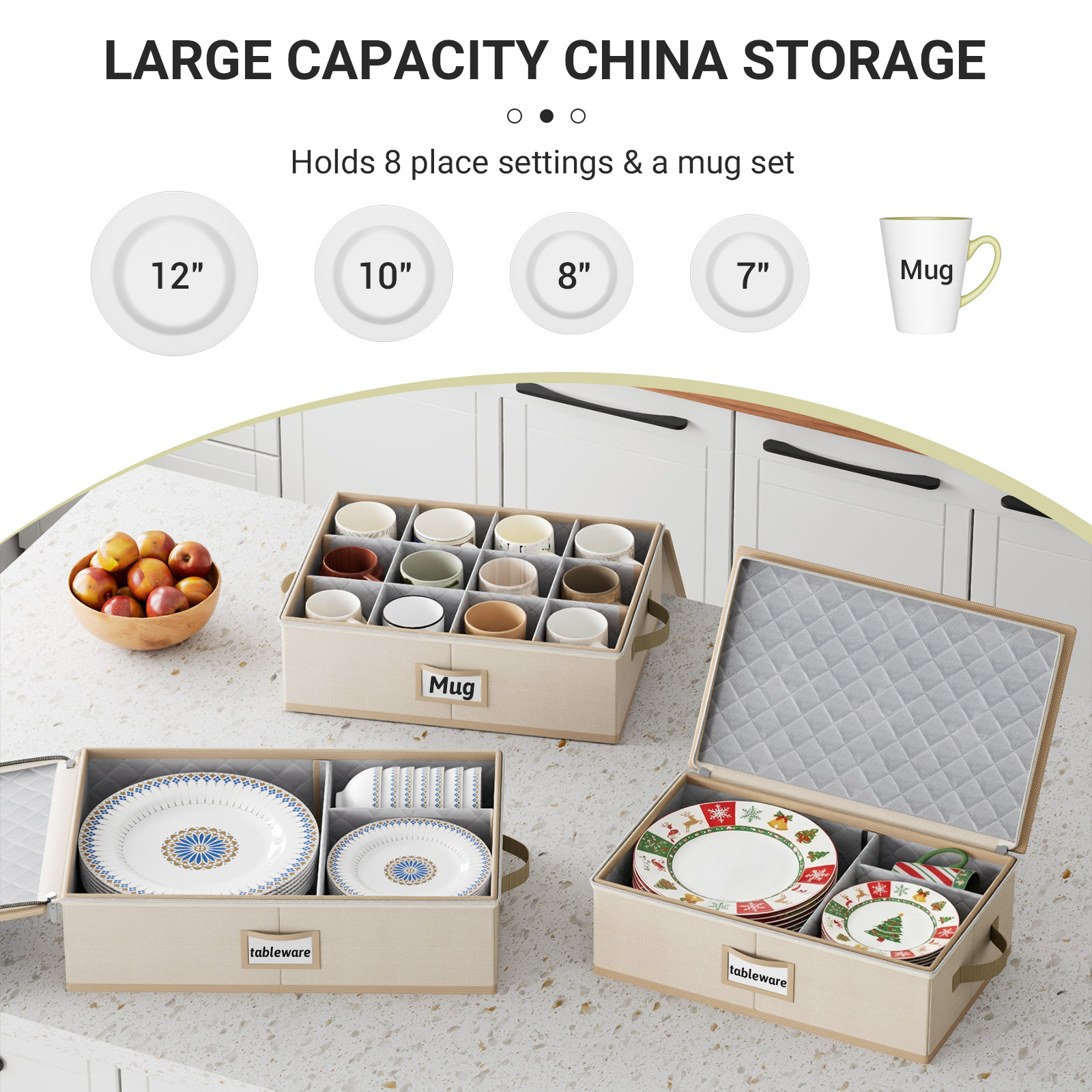 MISSLO Large Capacity China Storage Containers Hard Shell Plate Storage Containers, Kitchen Packing Moving Boxes for Dishes, Dinnerwares, Mugs Protectors, Beige, 3 Piece Set - Image 2