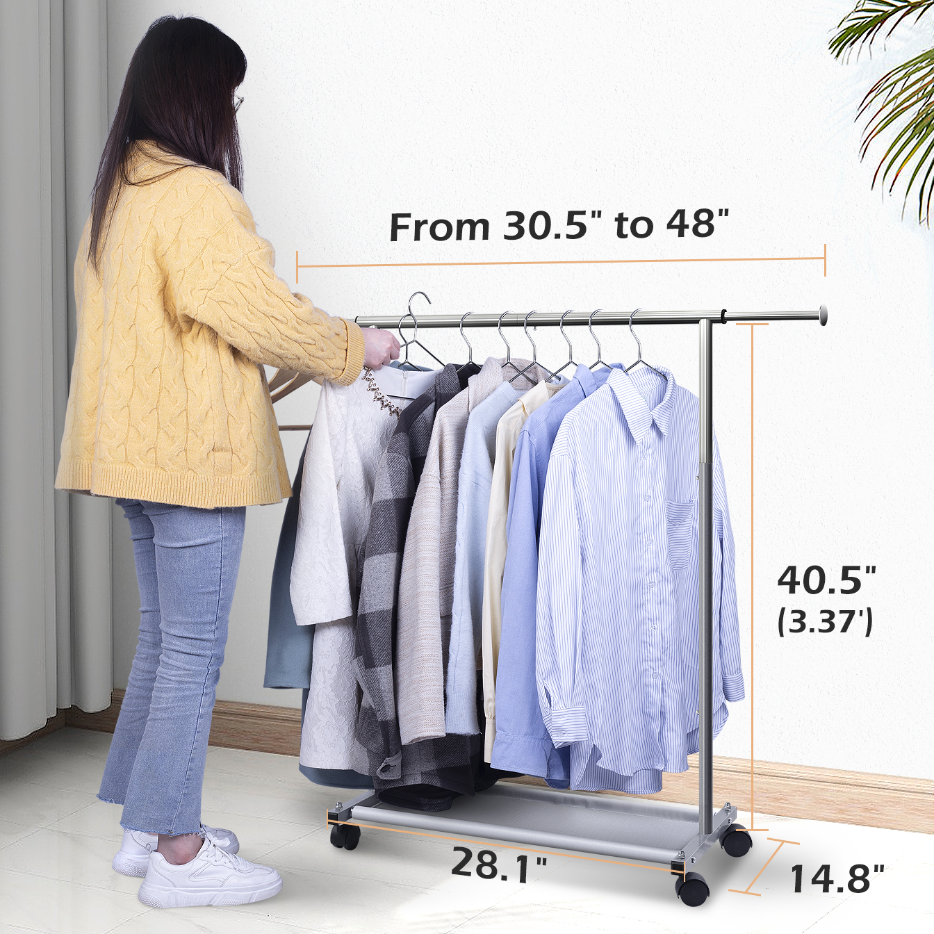MISSLO Short Clothing Racks for Hanging Clothes with Bottom Shelves and Wheels Heavy Duty Rolling Clothes Rack Kids Clothing Rack for Adult Coat, Closet, Wardrobe (Silver) - Image 2