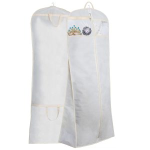 MISSLO 70" Bridal Wedding Gown Dress Garment Bag with Accessories Pouch Large Travel Garment Cover 8" Gusset (White)