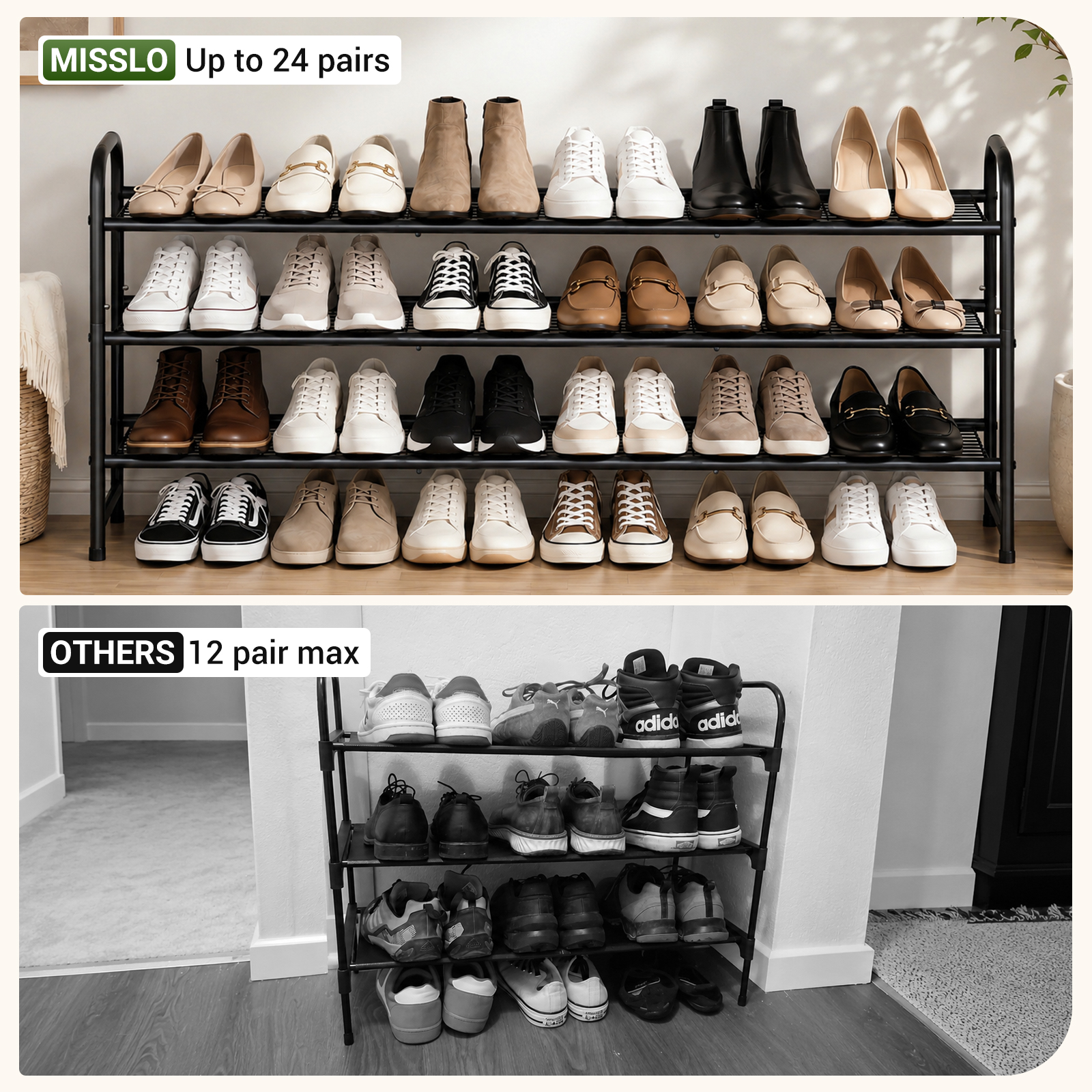 MISSLO Long Shoe Rack for Closet Metal Stackable Shoe Organizer for Closet Wide Closet Shoe Rack for Entryway Wire Shoe Storage 3 Tier Extra Large Shoes Shelf for Entryway, Closet Floor, Black - Image 3