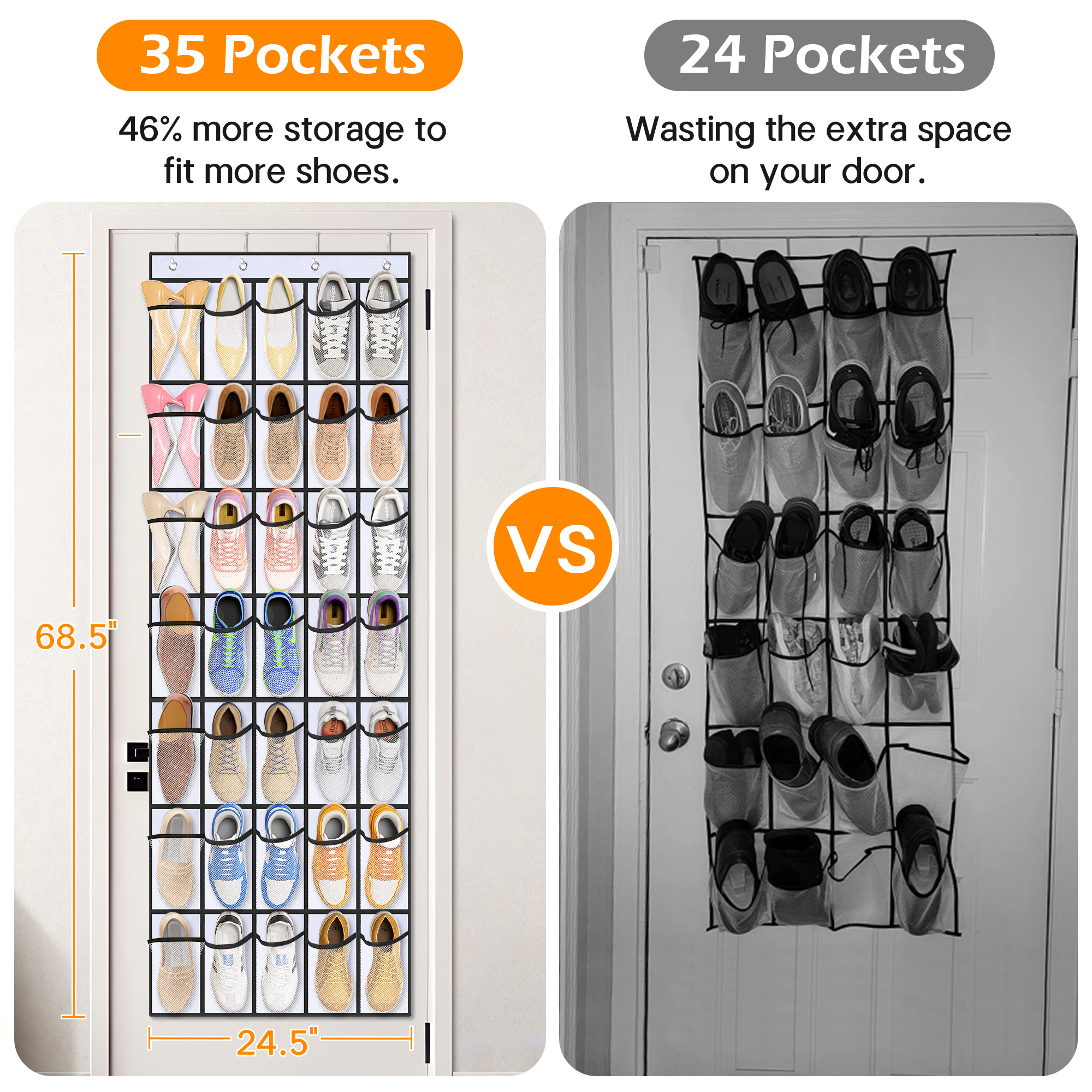 MISSLO 35 Large Pockets Over The Door Shoe Organizer Sturdy Oxford Fabric Hanging Shoe Rack for Door Mesh Closet Shoe Holder Hanger, White - Image 3