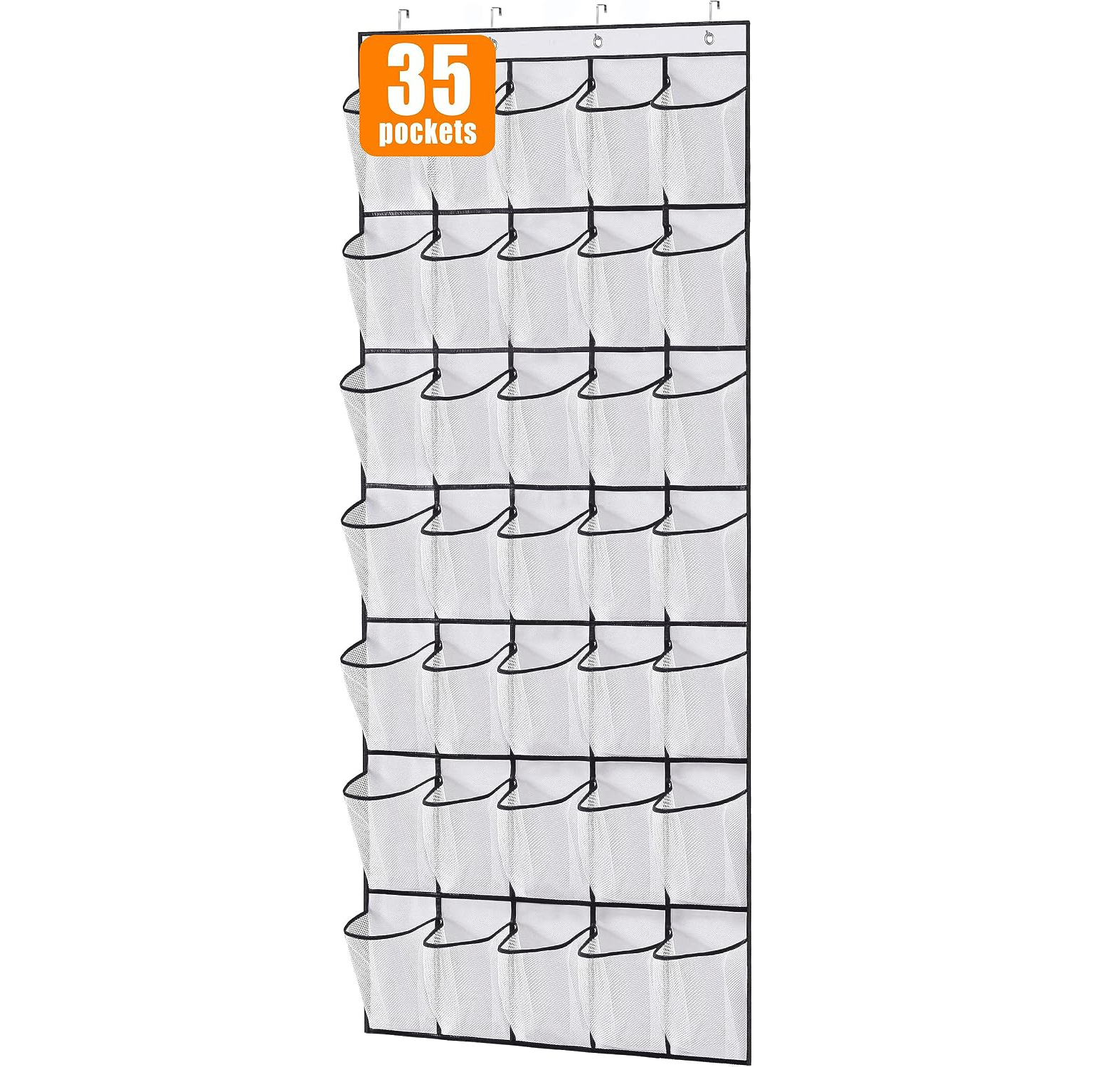MISSLO 35 Large Pockets Over The Door Shoe Organizer Sturdy Oxford Fabric Hanging Shoe Rack for Door Mesh Closet Shoe Holder Hanger, White