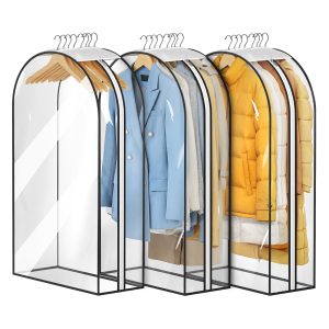 MISSLO 10" Gusseted All Clear Garment Bags for Hanging Clothes 3 Packs 40" Suit Bags for Closet Storage Hanging Clothes Storage Suit Cover for Shirts, Coats, Dresses