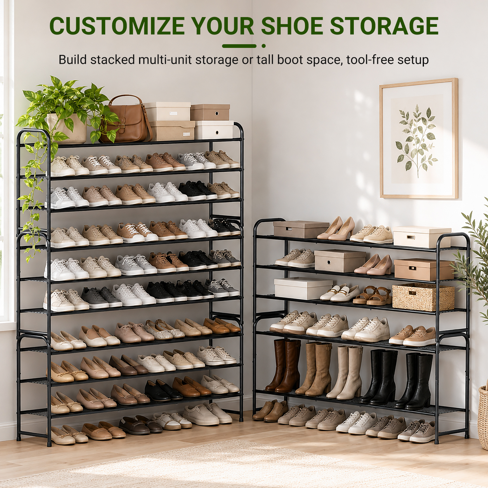 MISSLO Long Shoe Rack for Closet Metal Stackable Shoe Organizer for Closet Wide Closet Shoe Rack for Entryway Wire Shoe Storage 3 Tier Extra Large Shoes Shelf for Entryway, Closet Floor, Black - Image 6