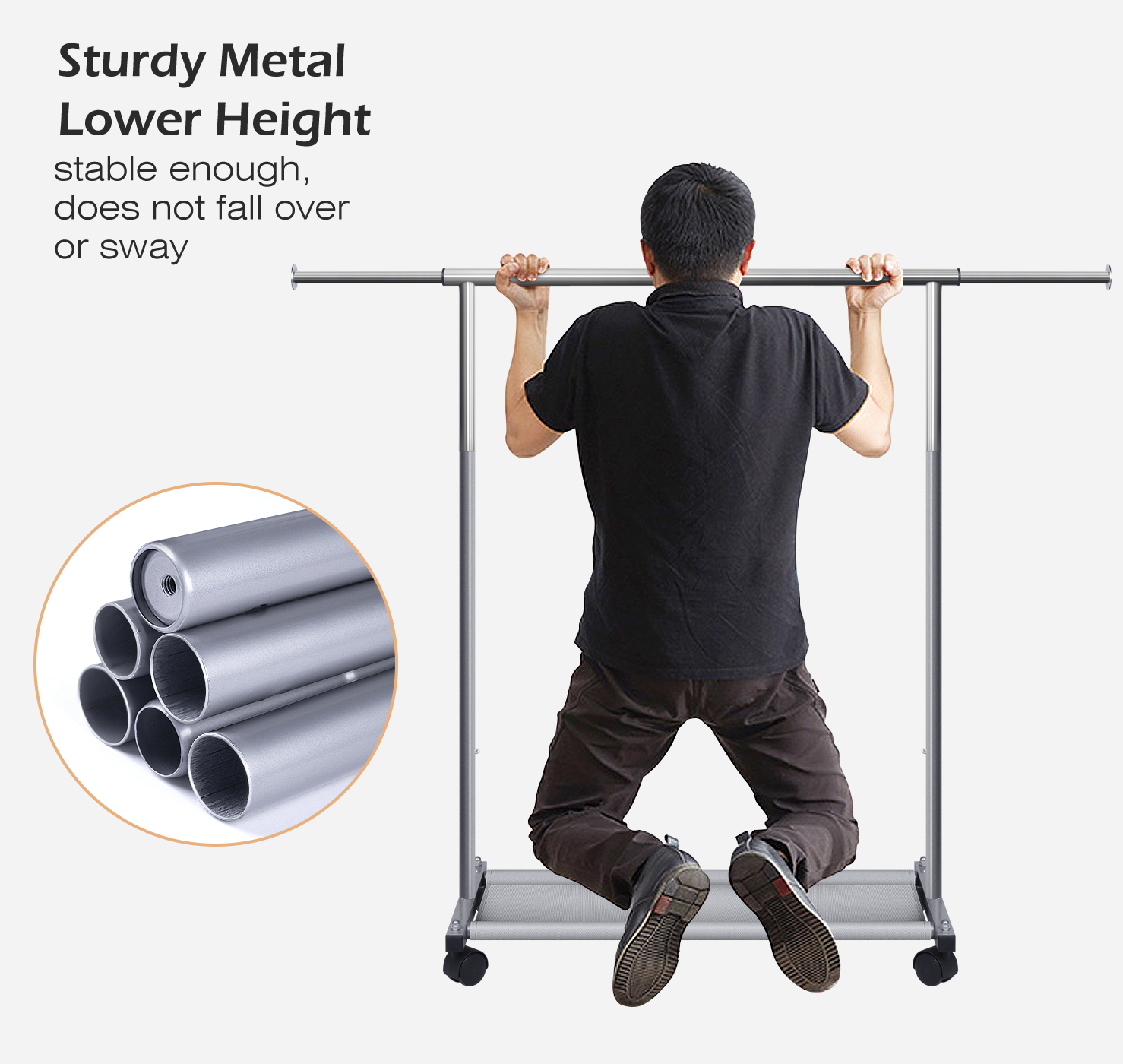 MISSLO Short Clothing Racks for Hanging Clothes with Bottom Shelves and Wheels Heavy Duty Rolling Clothes Rack Kids Clothing Rack for Adult Coat, Closet, Wardrobe (Silver) - Image 6