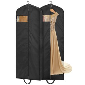 MISSLO 65" Long Garment Bags for Travel Dress Bags for Hanging Clothes 2 Packs Wedding Dress Cover Waterproof Clothes Protector for Closet Storage for Gowns, Tuxedos, Coats, Black