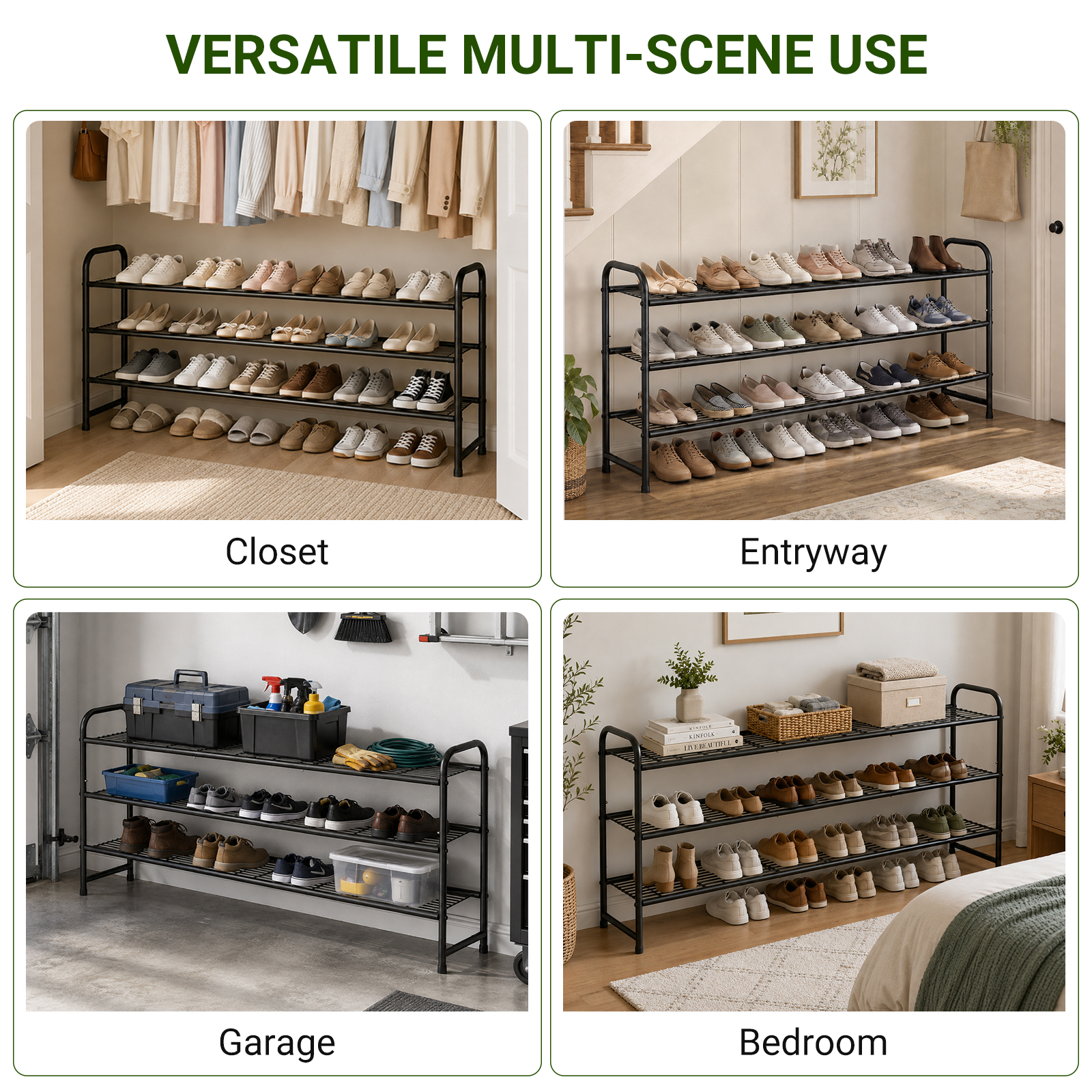 MISSLO Long Shoe Rack for Closet Metal Stackable Shoe Organizer for Closet Wide Closet Shoe Rack for Entryway Wire Shoe Storage 3 Tier Extra Large Shoes Shelf for Entryway, Closet Floor, Black - Image 7