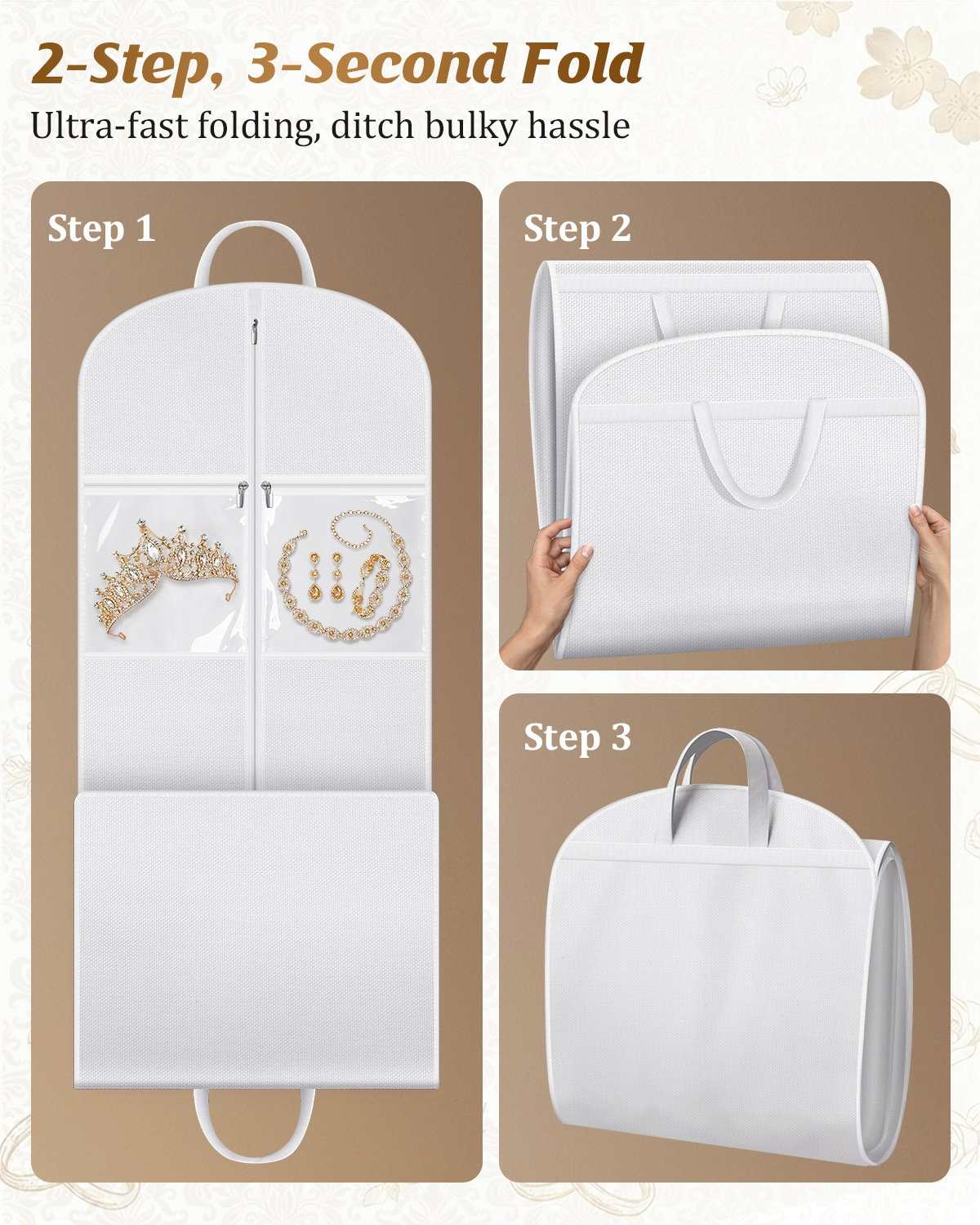 MISSLO Portable 70" Wedding Dress Garment Bag with Bride Tote Bag 8'' Gusseted Dress Bags for Gowns Long 4 Pockets Dress Cover for Women, White - Image 7