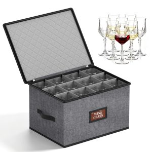 MISSLO Large Capacity China Storage Containers Hard Shell Plate Storage Containers, Kitchen Packing Moving Boxes for Dishes, Dinnerwares, Mugs Protectors (Wine Glass Storage, Grey)