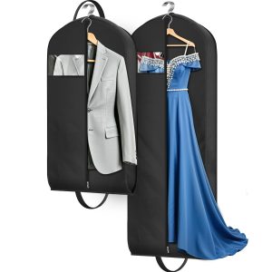 MISSLO 43"+65" Garment Bags for Travel 2 Packs Gown Dress Bag for Hanging Clothes with Suit Bags for Closet Storage Waterproof Garment Covers Long Wedding Dress Storage, Black