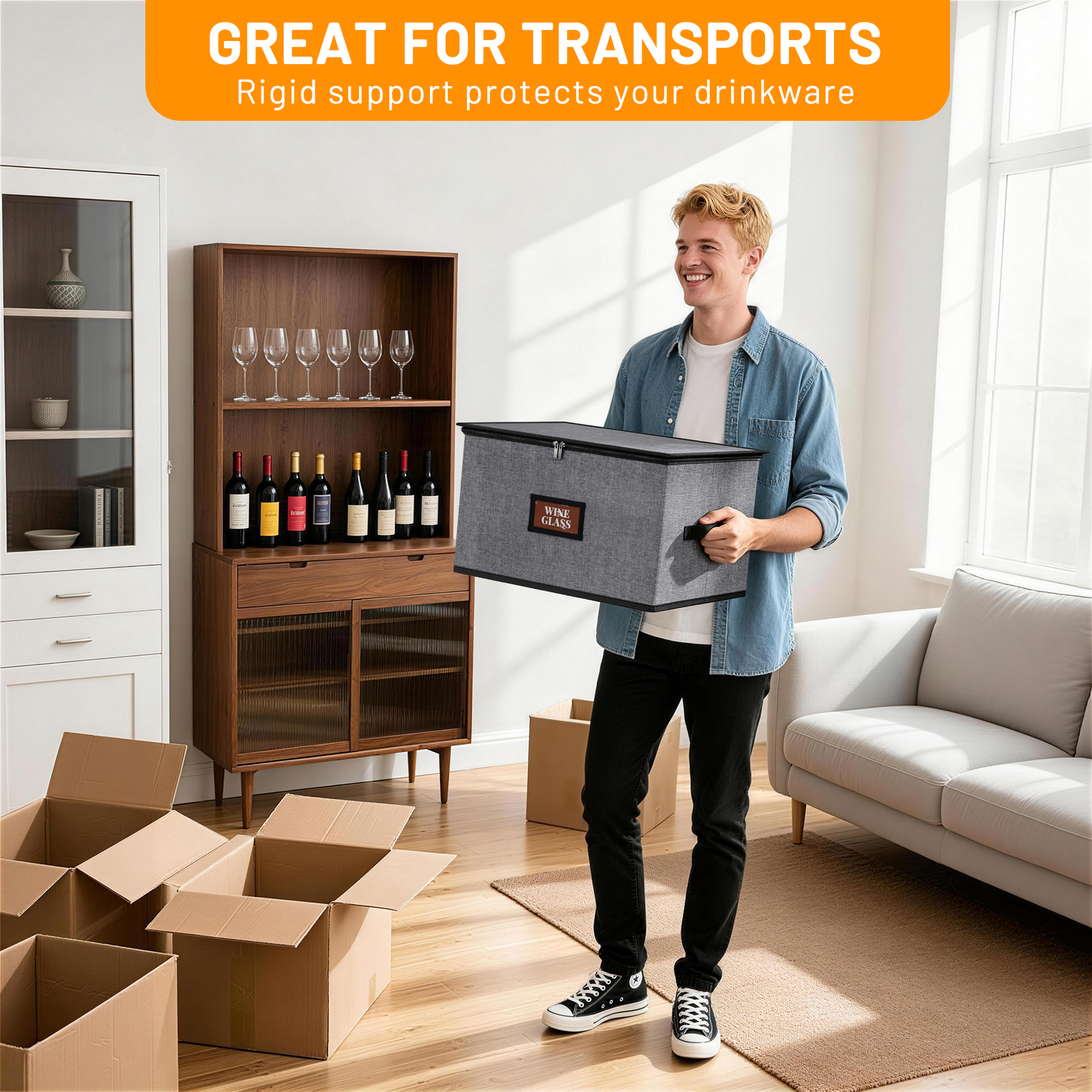 MISSLO Large Capacity China Storage Containers Hard Shell Plate Storage Containers, Kitchen Packing Moving Boxes for Dishes, Dinnerwares, Mugs Protectors (Wine Glass Storage, Grey) - Image 5