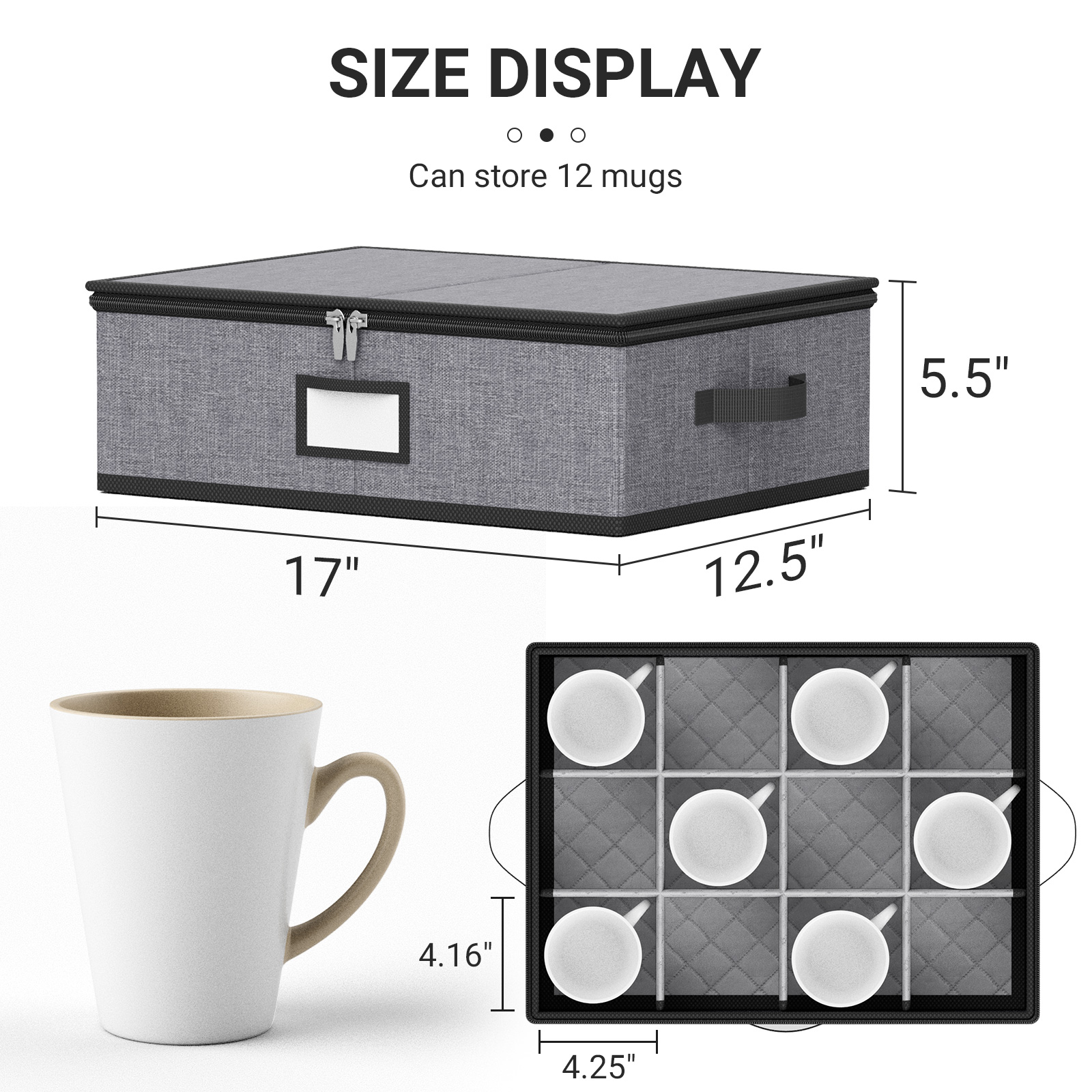 MISSLO Large Capacity China Storage Containers Hard Shell Plate Storage Containers, Kitchen Packing Moving Boxes for Dishes, Dinnerwares, Mugs Protectors, Grey, Mug Storage - Image 3