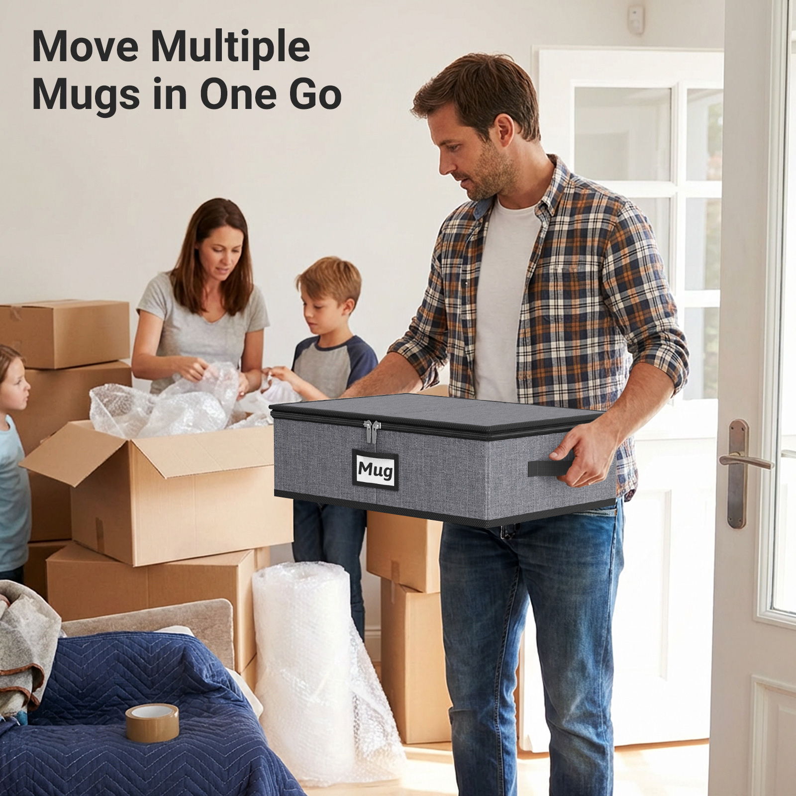 MISSLO Large Capacity China Storage Containers Hard Shell Plate Storage Containers, Kitchen Packing Moving Boxes for Dishes, Dinnerwares, Mugs Protectors, Grey, Mug Storage - Image 5