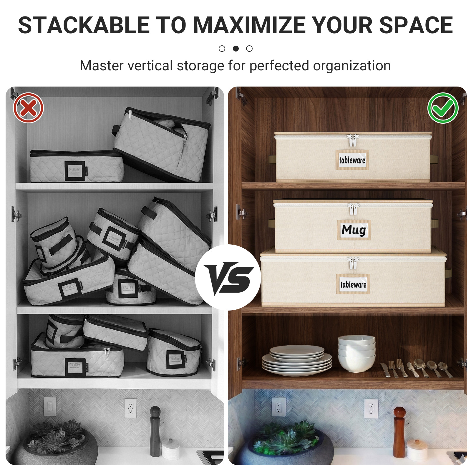 MISSLO Large Capacity China Storage Containers Hard Shell Plate Storage Containers, Kitchen Packing Moving Boxes for Dishes, Dinnerwares, Mugs Protectors, Beige, 3 Piece Set - Image 7