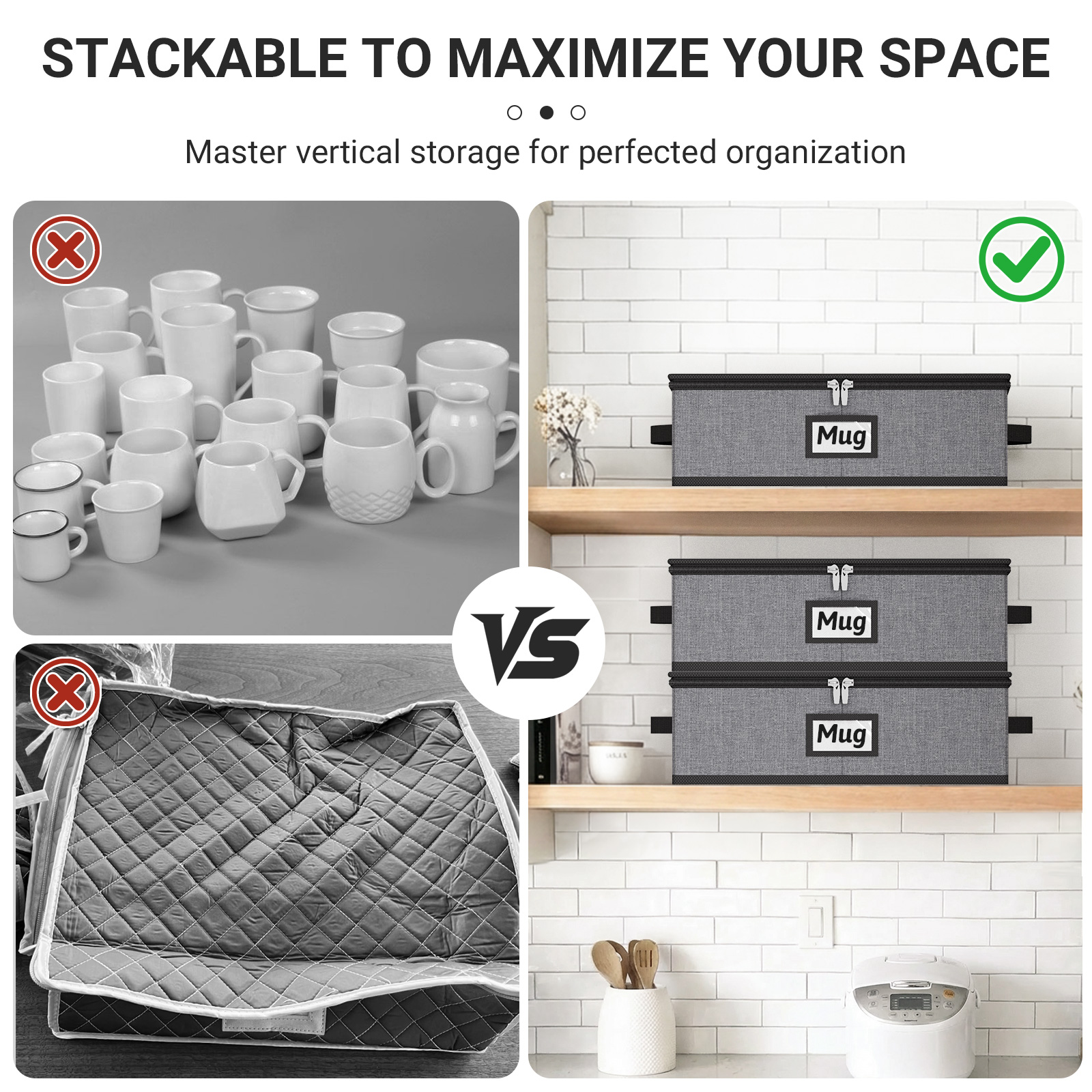 MISSLO Large Capacity China Storage Containers Hard Shell Plate Storage Containers, Kitchen Packing Moving Boxes for Dishes, Dinnerwares, Mugs Protectors, Grey, Mug Storage - Image 7