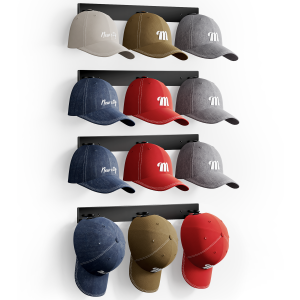 MISSLO Hat Rack for Wall with 2-way Display Hat Hooks for Wall Hanger 4 Pack Holds 24 Baseball Cap Holder Organizer for Closet, Wall Mounted, Bedroom Storage