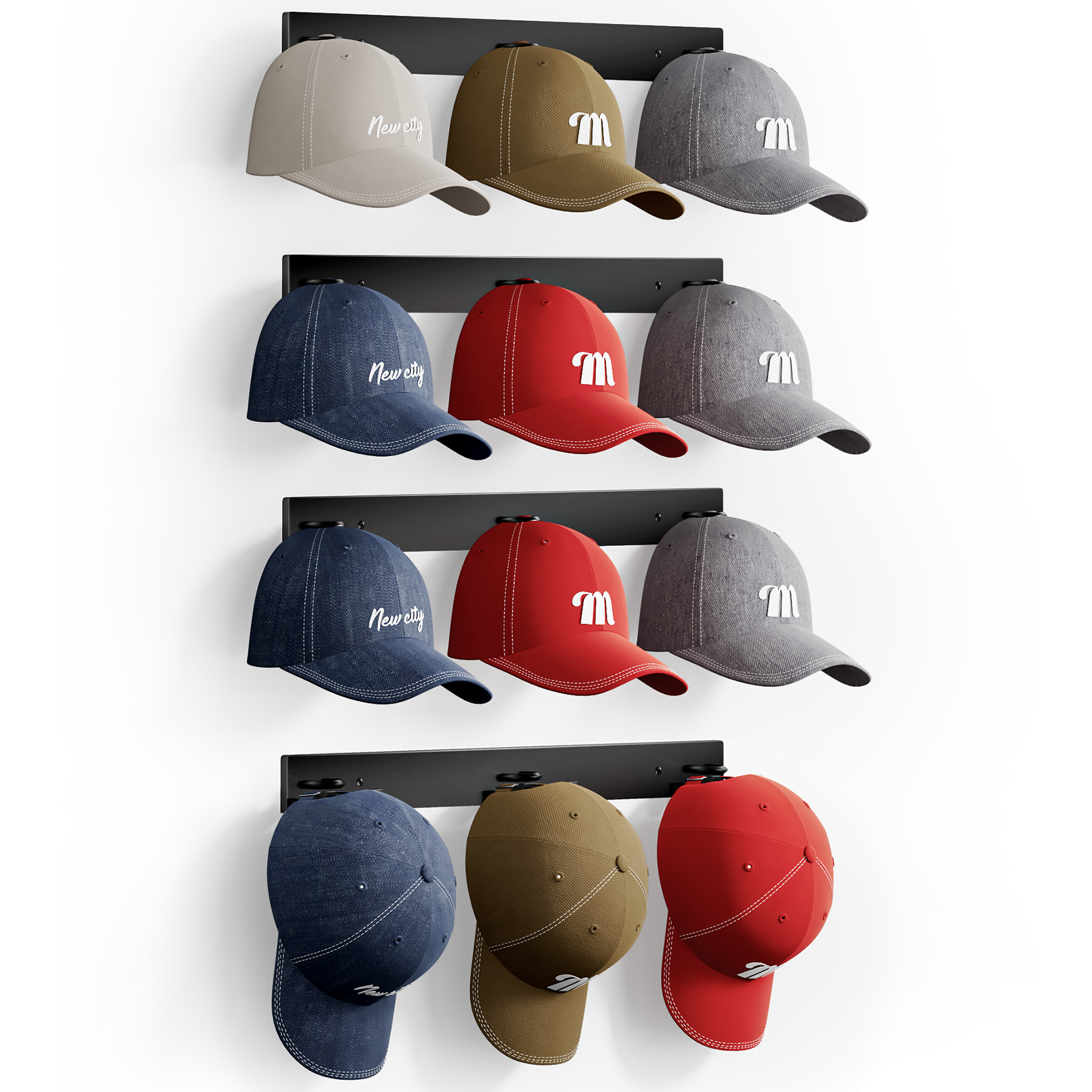 MISSLO Hat Rack for Wall with 2-way Display Hat Hooks for Wall Hanger 4 Pack Holds 24 Baseball Cap Holder Organizer for Closet, Wall Mounted, Bedroom Storage