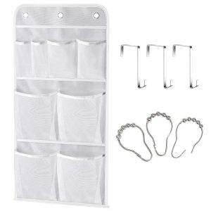 MISSLO Hanging Mesh Pockets Hold 340oz/1000ml Shampoo Shower Organizer with Over the Door Hooks