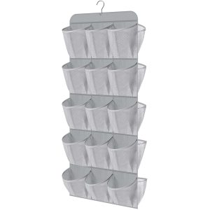 MISSLO 30 Large Pockets Dual Sided Hanging Shoe Organizer for Closet with Rotating Hanger Hanging Shoe Shelves, Grey