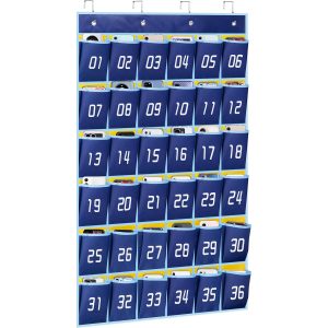 MISSLO Numbered 36 Pocket Chart for Classroom Calculator Holder Cell Phone Holder Classroom Hanging Organizer with Pockets for Board, Wall, Door