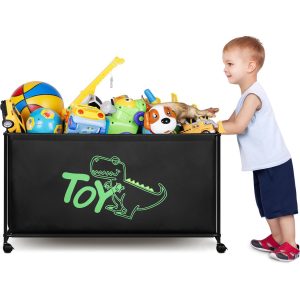 MISSLO Large Toy Box with Wheels Big Toy Chest for Kids Organizer Toy Storage Bin, 124L, Black