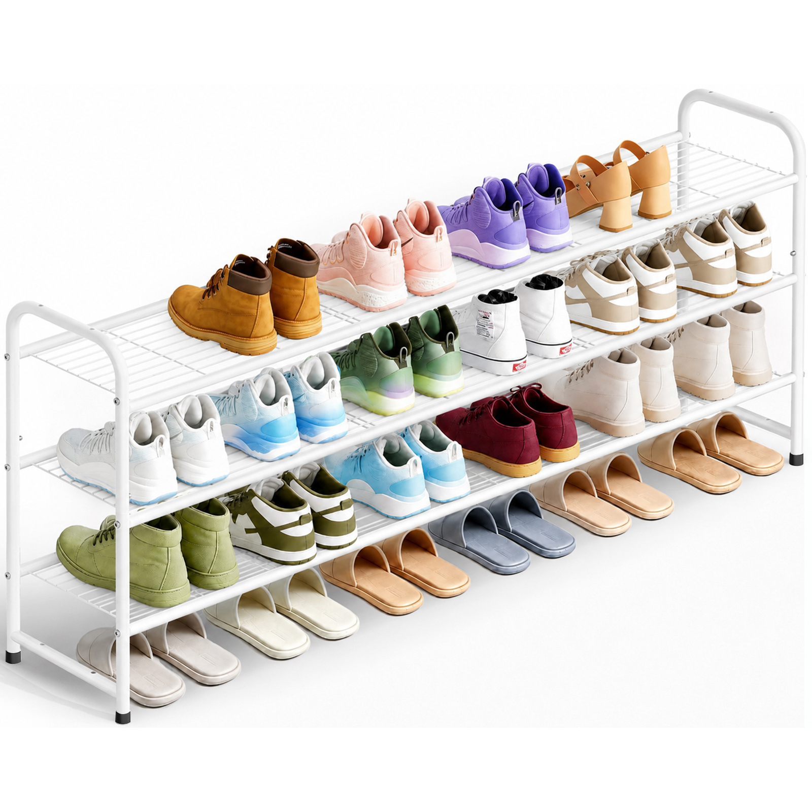 MISSLO Long Shoe Rack for Closet Metal Stackable Shoe Organizer for Closet Wide Closet Shoe Rack for Entryway Wire Shoe Storage 3 Tier Extra Large Shoes Shelf for Entryway, Closet Floor, White