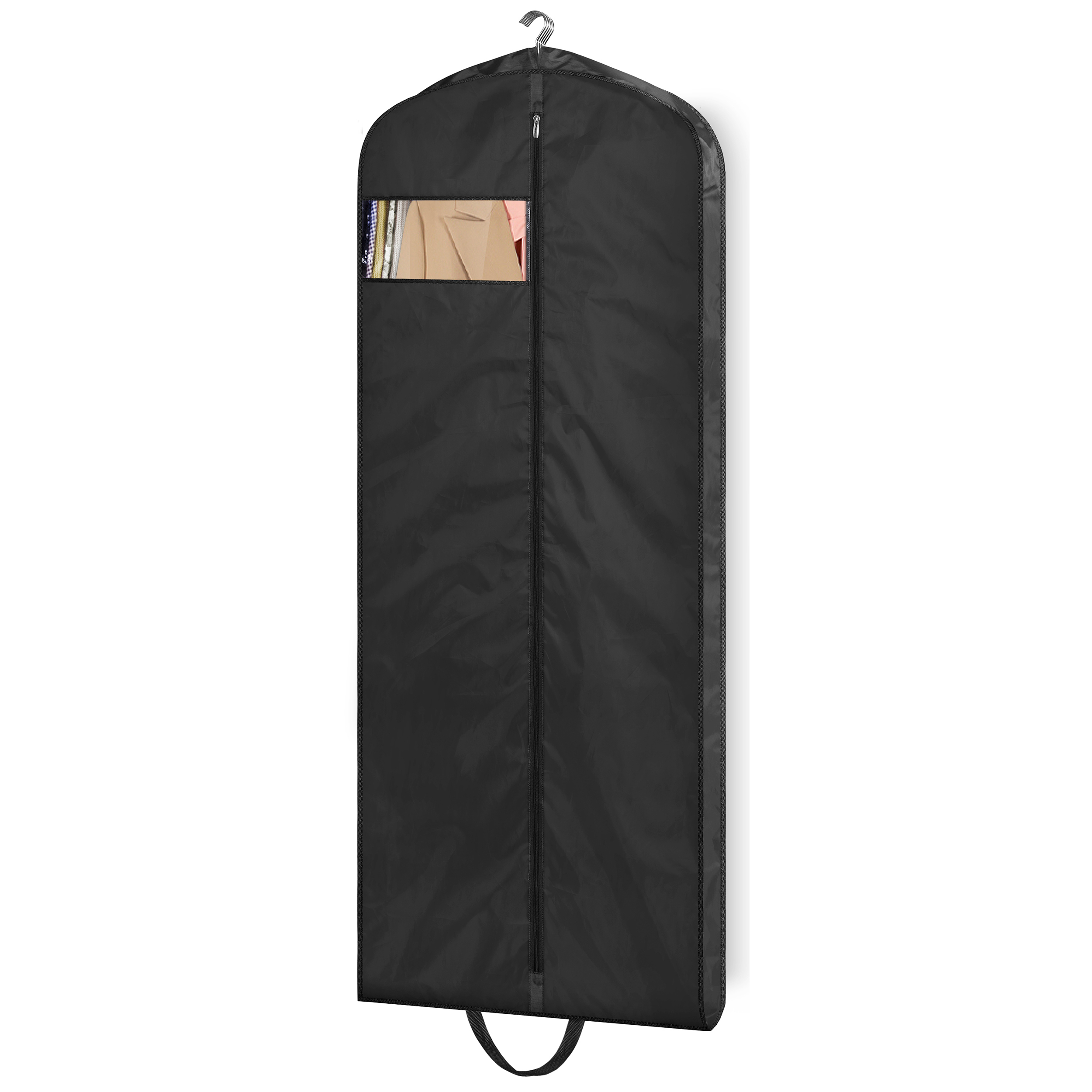 MISSLO 65" Gusseted Hanging Garment Bags for Travel Long Dress Cover Water Resistant Sturdy Fabric Dress Bags for Gowns Long Closet Clothes Protectors, Black