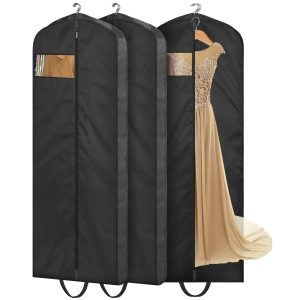 MISSLO 65" Long Garment Bags for Travel Dress Bags for Hanging Clothes Waterproof Wedding Dress Cover Traveling Clothing Protectors for Closet Storage 3-Pack for Gowns, Tuxedos, Coats, Black