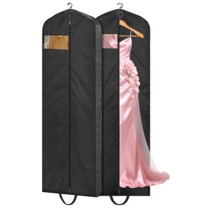 MISSLO 72" Wedding Dress Garment Bag Waterproof Garment Bags for Travel for Women Dress Bags for Gowns Long for Closet Storage 2-Pack, Black