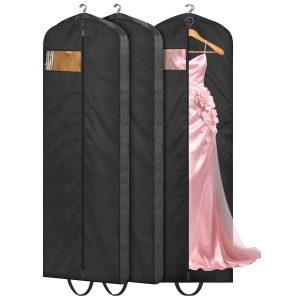 MISSLO 72" Wedding Dress Garment Bag Waterproof Garment Bags for Travel for Women Dress Bags for Gowns Long for Closet Storage 3-Pack, Black
